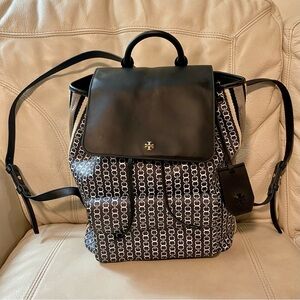 Tory Burch Gemini Link Backpack Bag Coated Canvas Blue Black